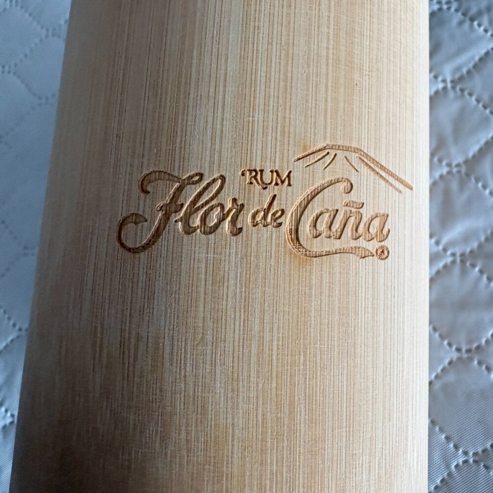 NEW never used Engraved Flor de Caña Rum Bamboo Cup